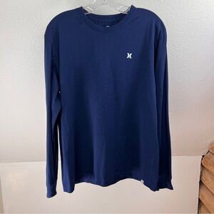 HURLEY Long Sleeve Crew Neck Navy Tee. Small logo on chest. Size Large. Cuffs